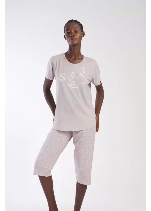 Pijama bumbac capri marimi mari Cream