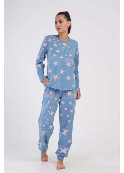 Pijama de iarna bumbac vatuit Pink Stars